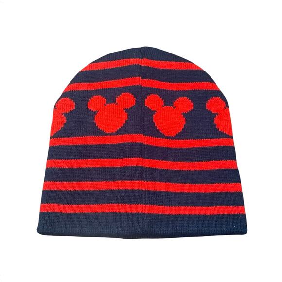 Mickey Mouse Boys Knitted Beanie Hat Blue Red Stripe - Size 2T-5T - Picture 2 of 3